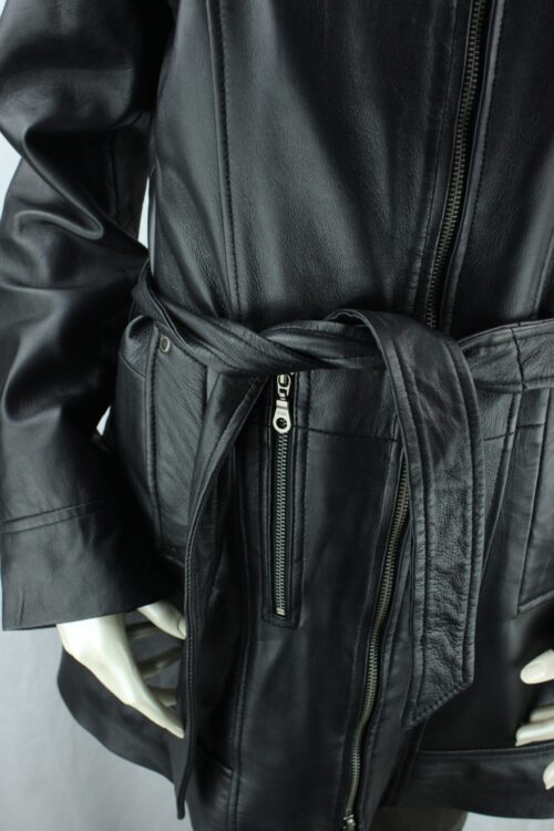 Ladies Black Leather 3/4 Coat - Image 7