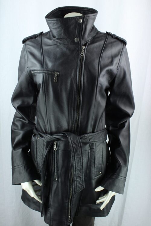 Ladies Black Leather 3/4 Coat - Image 2