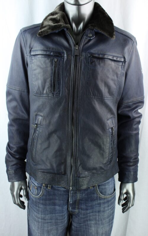 Men's TRAPPER Sandor Leather Jacket with Detachable Collar in Blue - Image 2