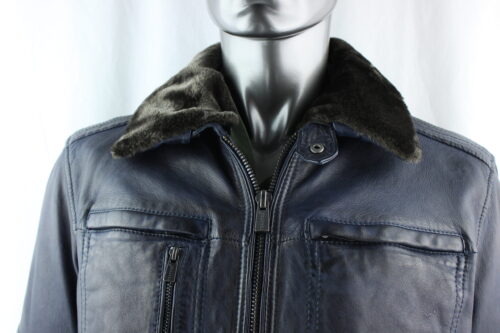 Men's TRAPPER Sandor Leather Jacket with Detachable Collar in Blue - Image 5