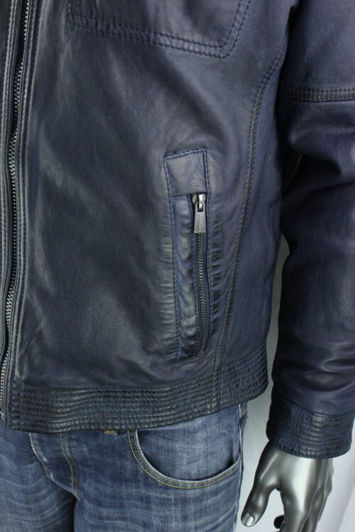 Men's TRAPPER Sandor Leather Jacket with Detachable Collar in Blue - Image 6