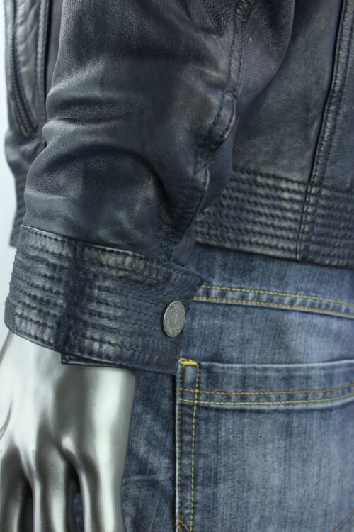 Men's TRAPPER Sandor Leather Jacket with Detachable Collar in Blue - Image 10
