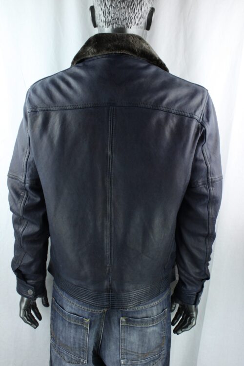Men's TRAPPER Sandor Leather Jacket with Detachable Collar in Blue - Image 12