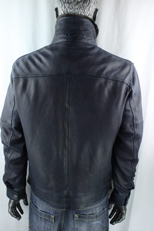 Men's TRAPPER Sandor Leather Jacket with Detachable Collar in Blue - Image 11