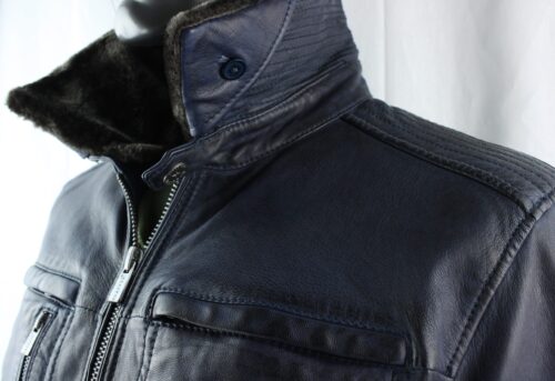 Men's TRAPPER Sandor Leather Jacket with Detachable Collar in Blue - Image 7