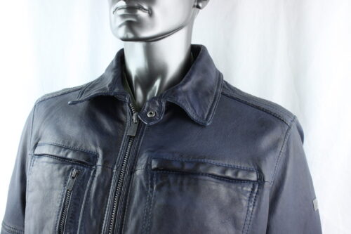 Men's TRAPPER Sandor Leather Jacket with Detachable Collar in Blue - Image 9