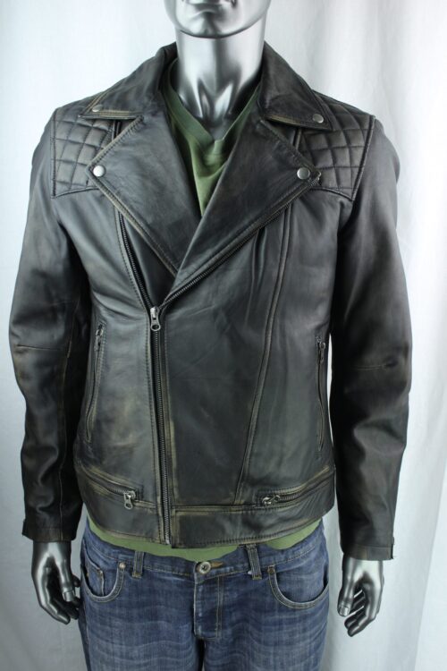Men's Vintage Leather Biker Jacket - Image 10