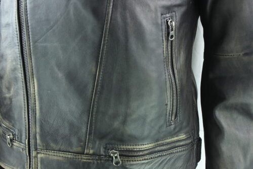 Men's Vintage Leather Biker Jacket - Image 2
