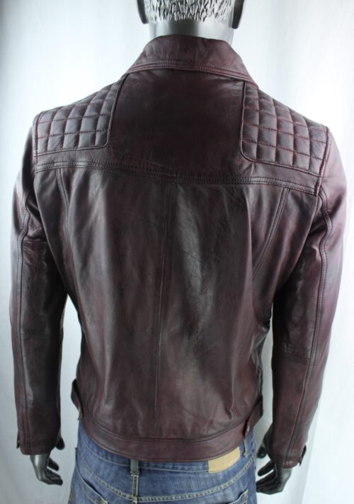 Men's Vintage Leather Biker Jacket in Burgundy - Image 8