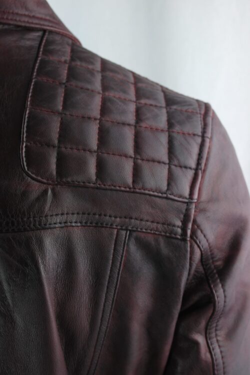 Men's Vintage Leather Biker Jacket in Burgundy - Image 7