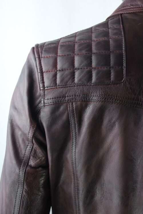 Men's Vintage Leather Biker Jacket in Burgundy - Image 6