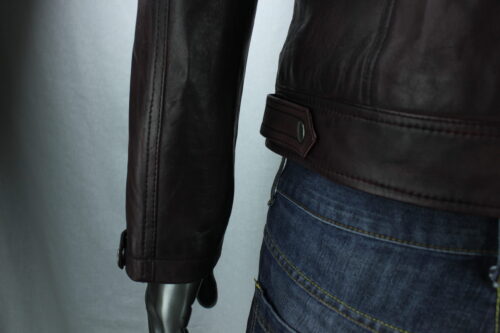 Men's Vintage Leather Biker Jacket in Burgundy - Image 5