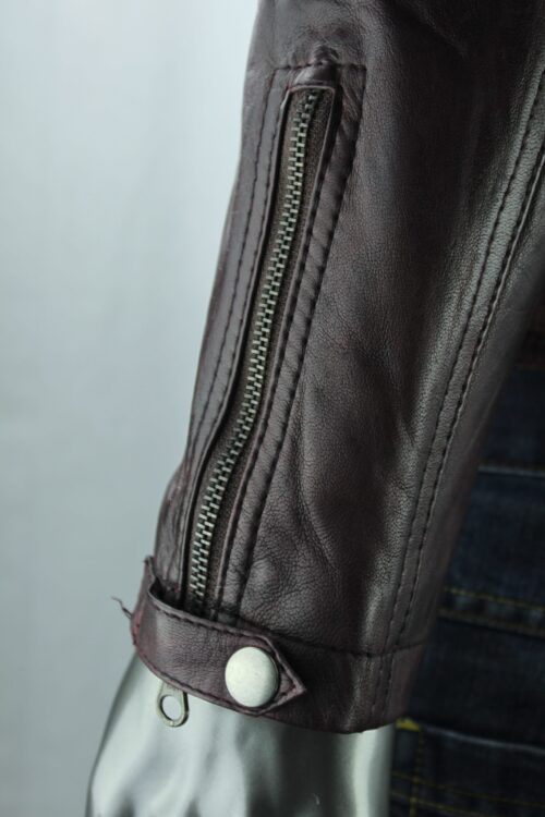 Men's Vintage Leather Biker Jacket in Burgundy - Image 4