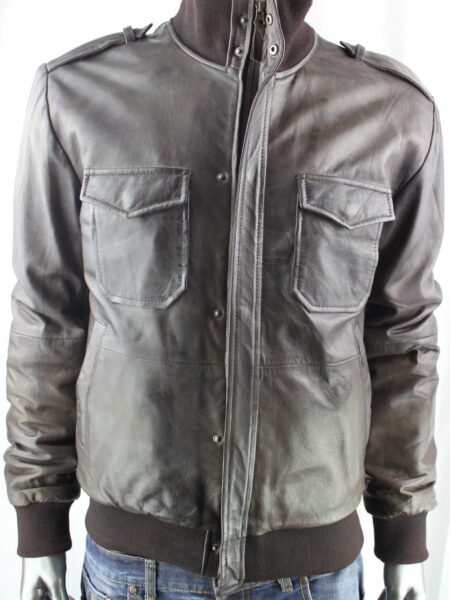 Men's Brown Leather Bomber Jacket