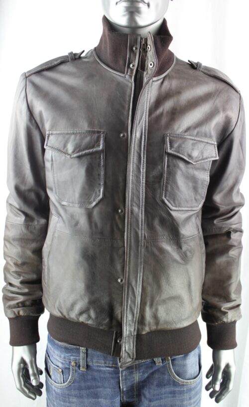 Men's Brown Leather Bomber Jacket