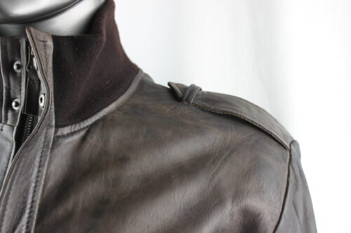 Men's Brown Leather Bomber Jacket - Image 3