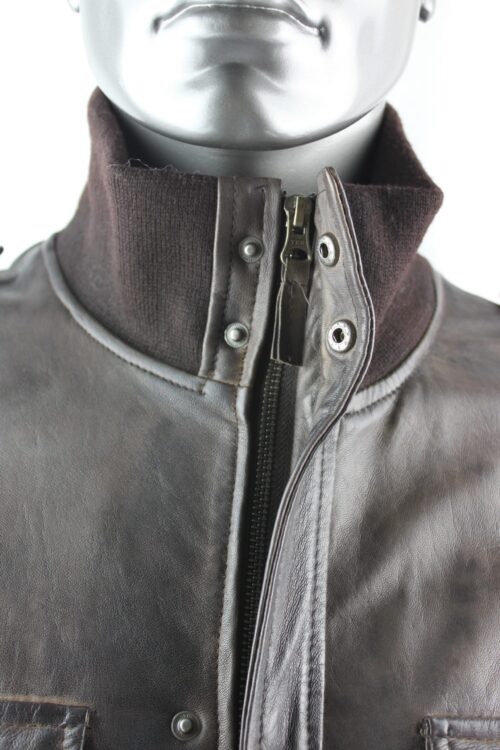 Men's Brown Leather Bomber Jacket - Image 4