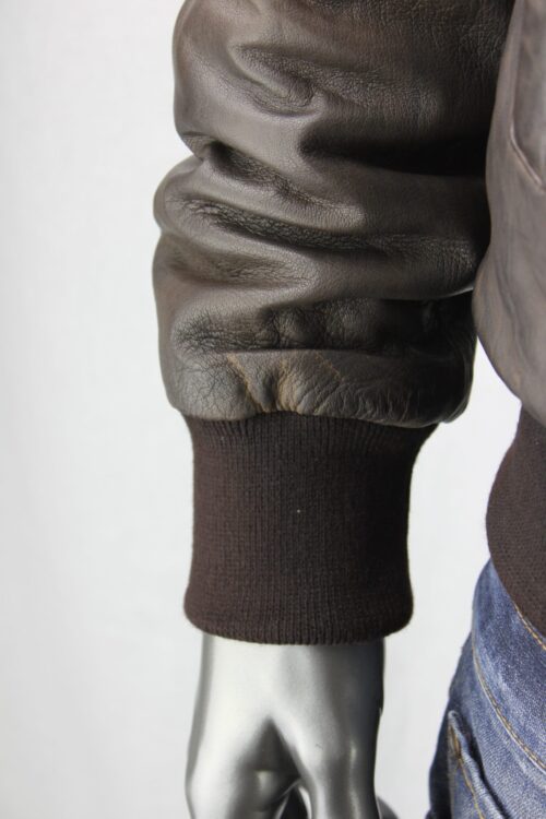 Men's Brown Leather Bomber Jacket - Image 5