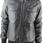 Men's Black Leather Bomber Jacket - Image 2
