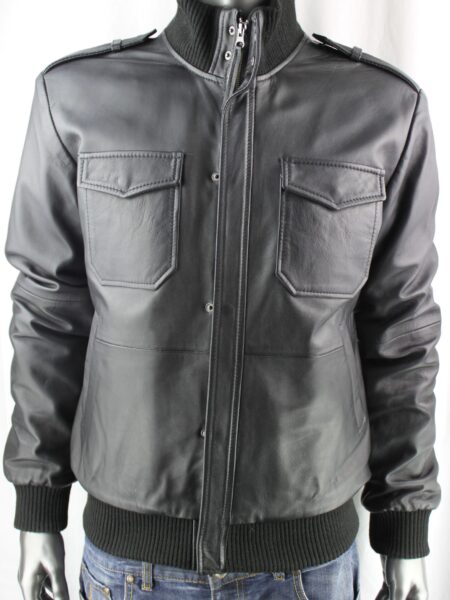 Men's Black Leather Bomber Jacket