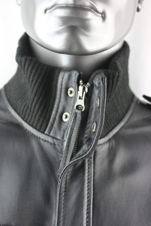 Men's Black Leather Bomber Jacket - Image 3