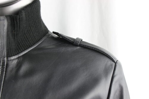 Men's Black Leather Bomber Jacket - Image 4