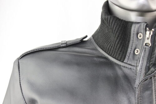 Men's Black Leather Bomber Jacket - Image 5