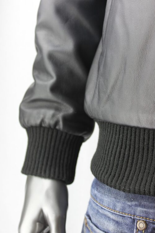 Men's Black Leather Bomber Jacket - Image 6