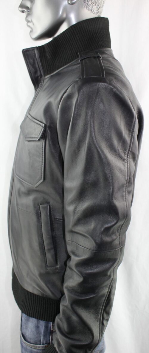Men's Black Leather Bomber Jacket - Image 8