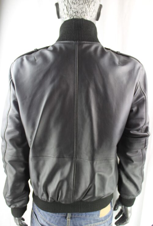 Men's Black Leather Bomber Jacket - Image 10