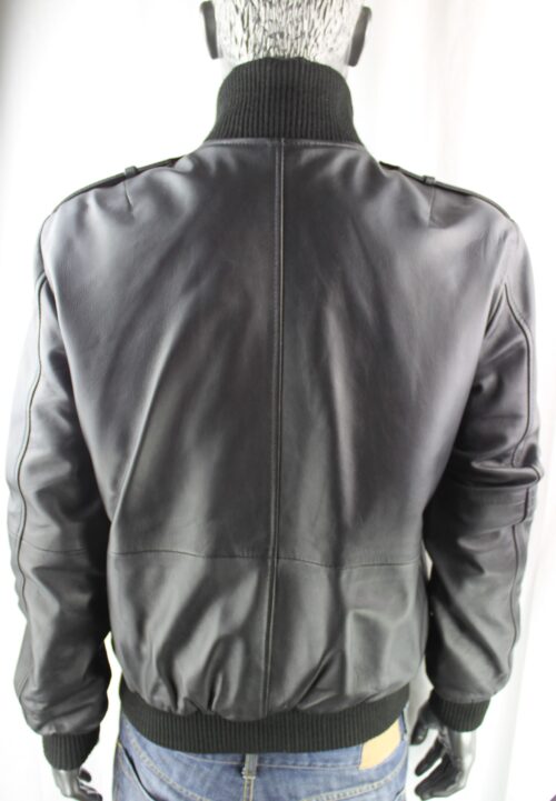 Men's Black Leather Bomber Jacket - Image 11