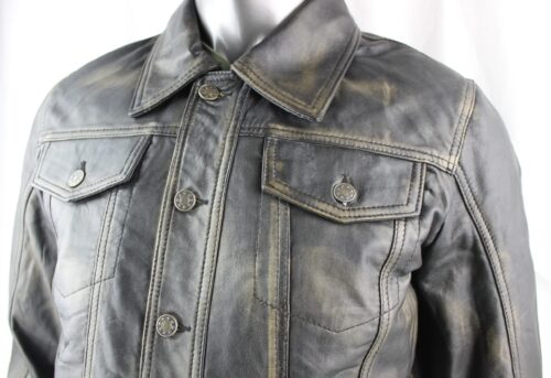 Men's Leather Denim Style Jacket in Vintage