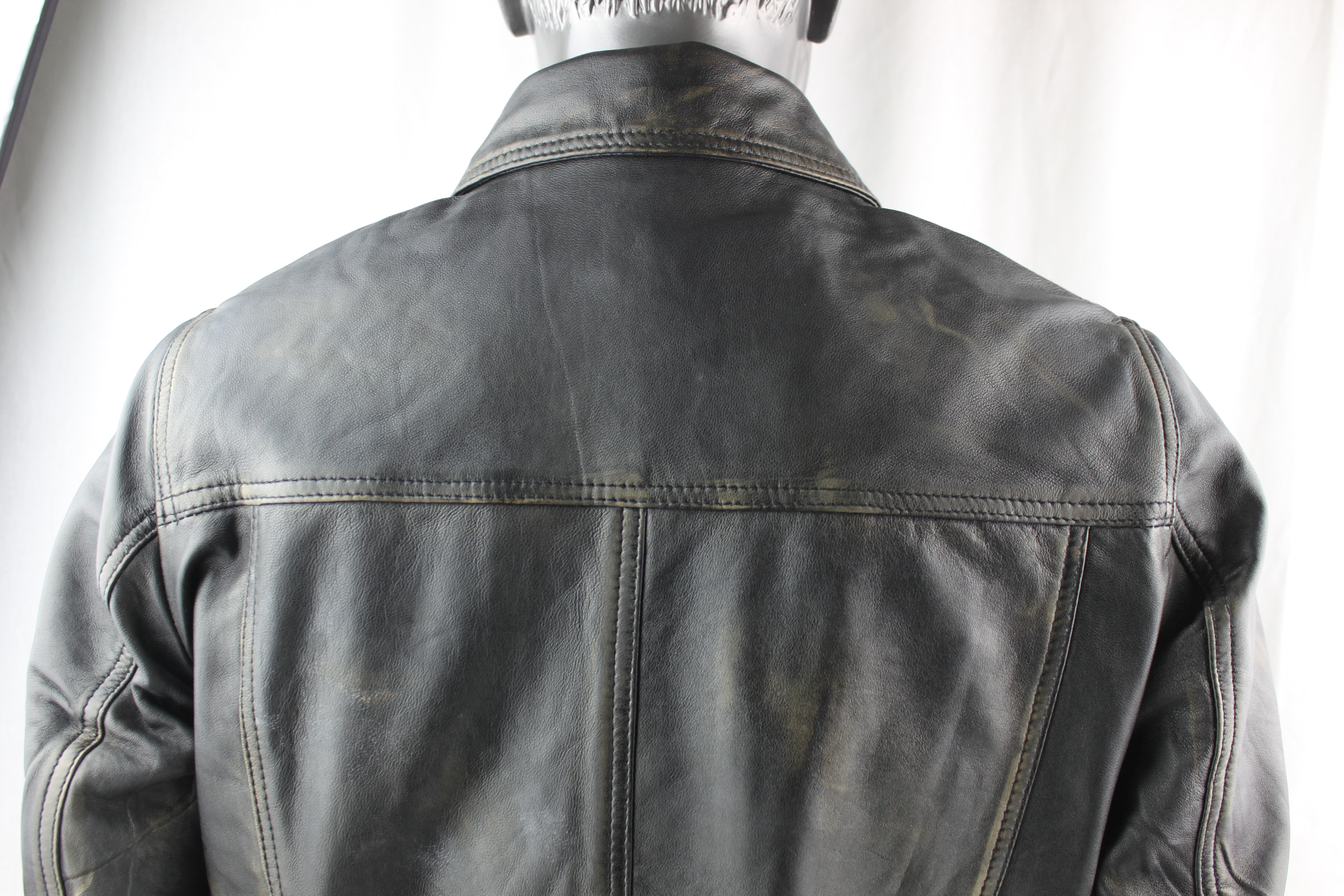 Men's Leather Denim Style Jacket in Vintage Look Leather