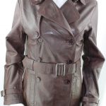 Ladies Brown Leather 3/4 Trench Coat
