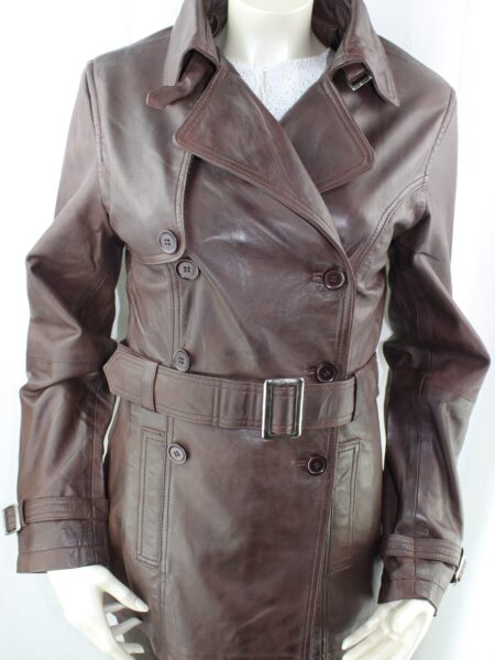 Ladies Brown Leather 3/4 Trench Coat