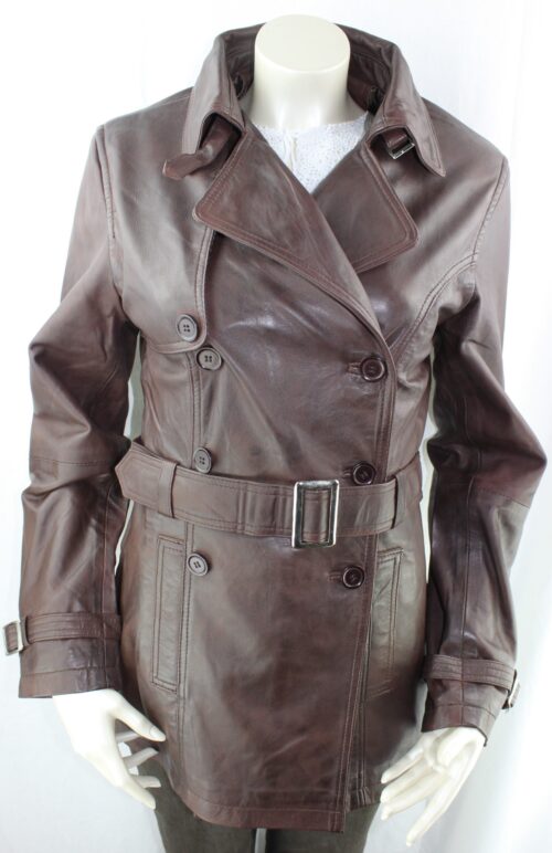 Ladies Brown Leather 3/4 Trench Coat