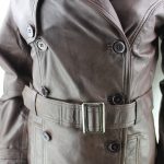 Ladies Brown Leather 3/4 Trench Coat - Image 2
