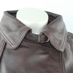 Ladies Brown Leather 3/4 Trench Coat - Image 3