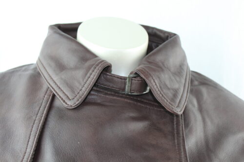 Ladies Brown Leather 3/4 Trench Coat - Image 3
