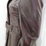 Ladies Brown Leather 3/4 Trench Coat - Image 5