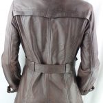 Ladies Brown Leather 3/4 Trench Coat - Image 6