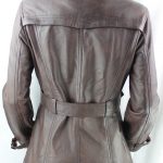 Ladies Brown Leather 3/4 Trench Coat - Image 7