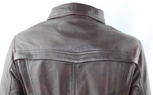 Ladies Brown Leather 3/4 Trench Coat - Image 8