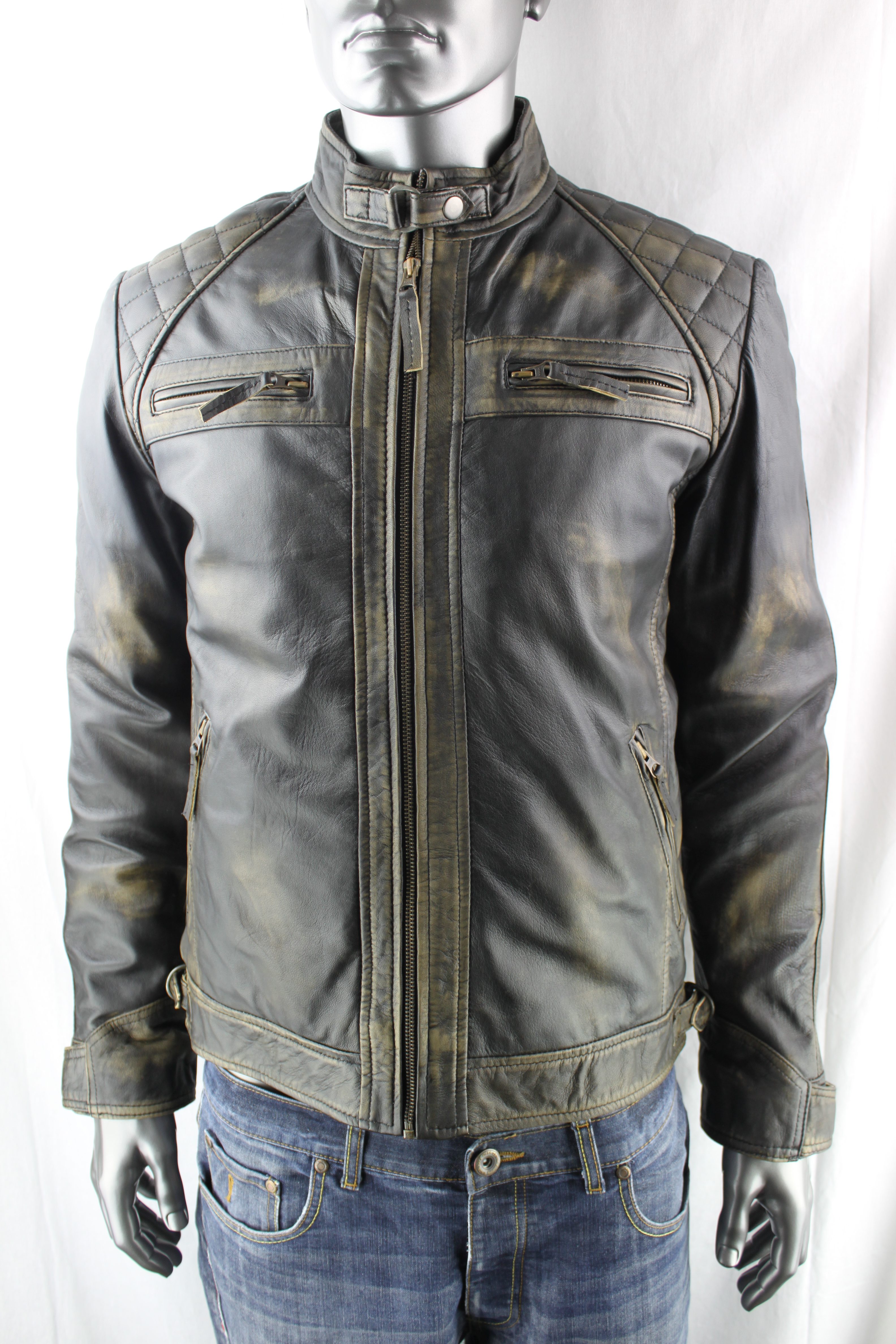 Mens Vintage Look Leather Biker Jacket - Radford Leathers