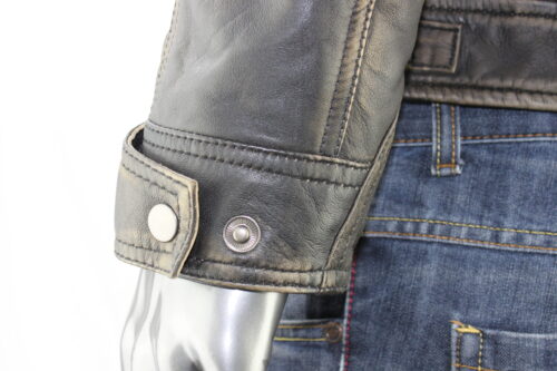 Men's Vintage Leather Biker Jacket in Black Rub Off - Image 5