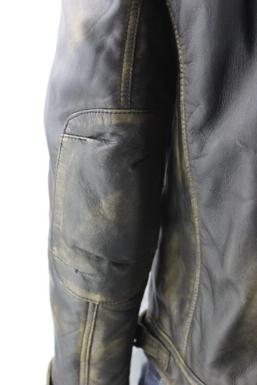 Men's Vintage Leather Biker Jacket in Black Rub Off - Image 7