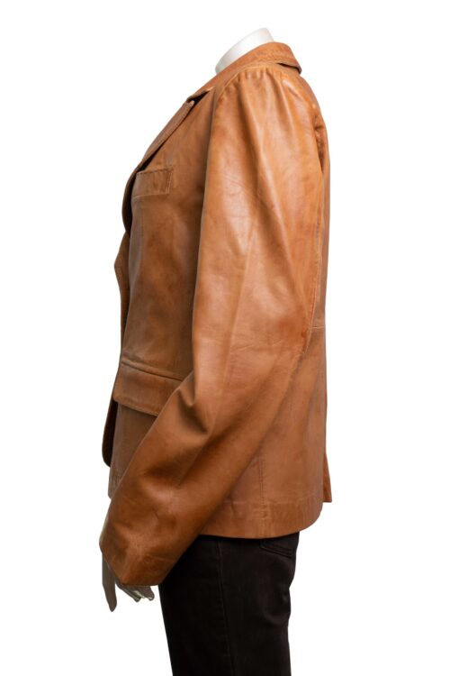 Ladies Tan Leather Blazer - Image 4