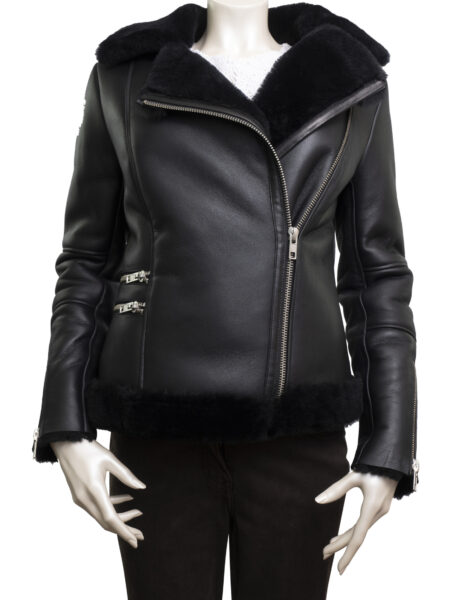 Women's Black Sheepskin Aviator Pilot Jacket