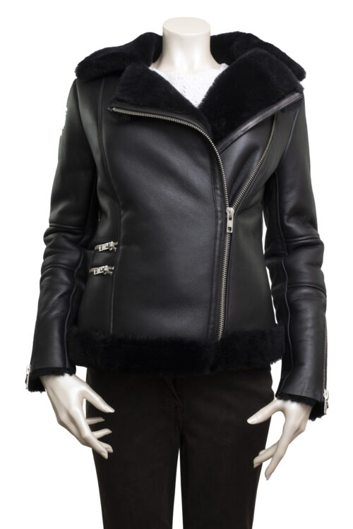 Women's Black Sheepskin Aviator Pilot Jacket
