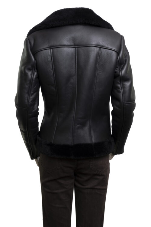 Women's Black Sheepskin Aviator Pilot Jacket - Image 7